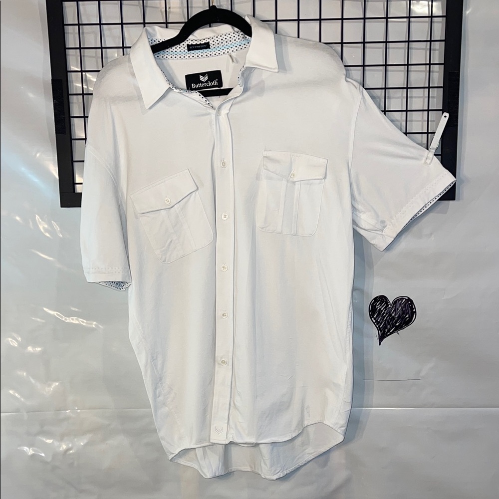 Buttercloth Men's White Casual Button-Down Shirt